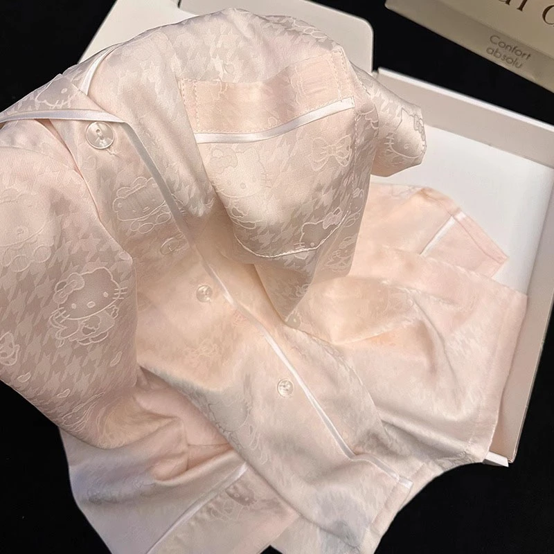 可爱猫咪睡衣女款夏季2025新款冰丝短袖甜美高级感夏天家居服套装