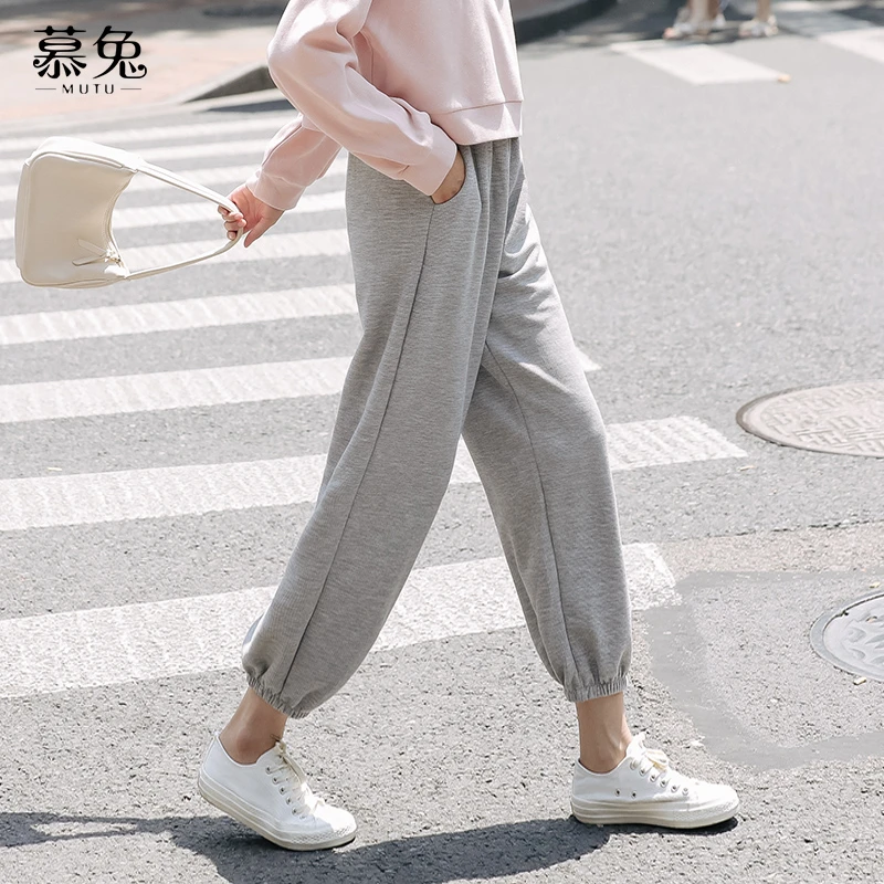 法式高腰休闲卫裤束脚裤女秋季2024新款宽松小个子灰色运动裤子潮
