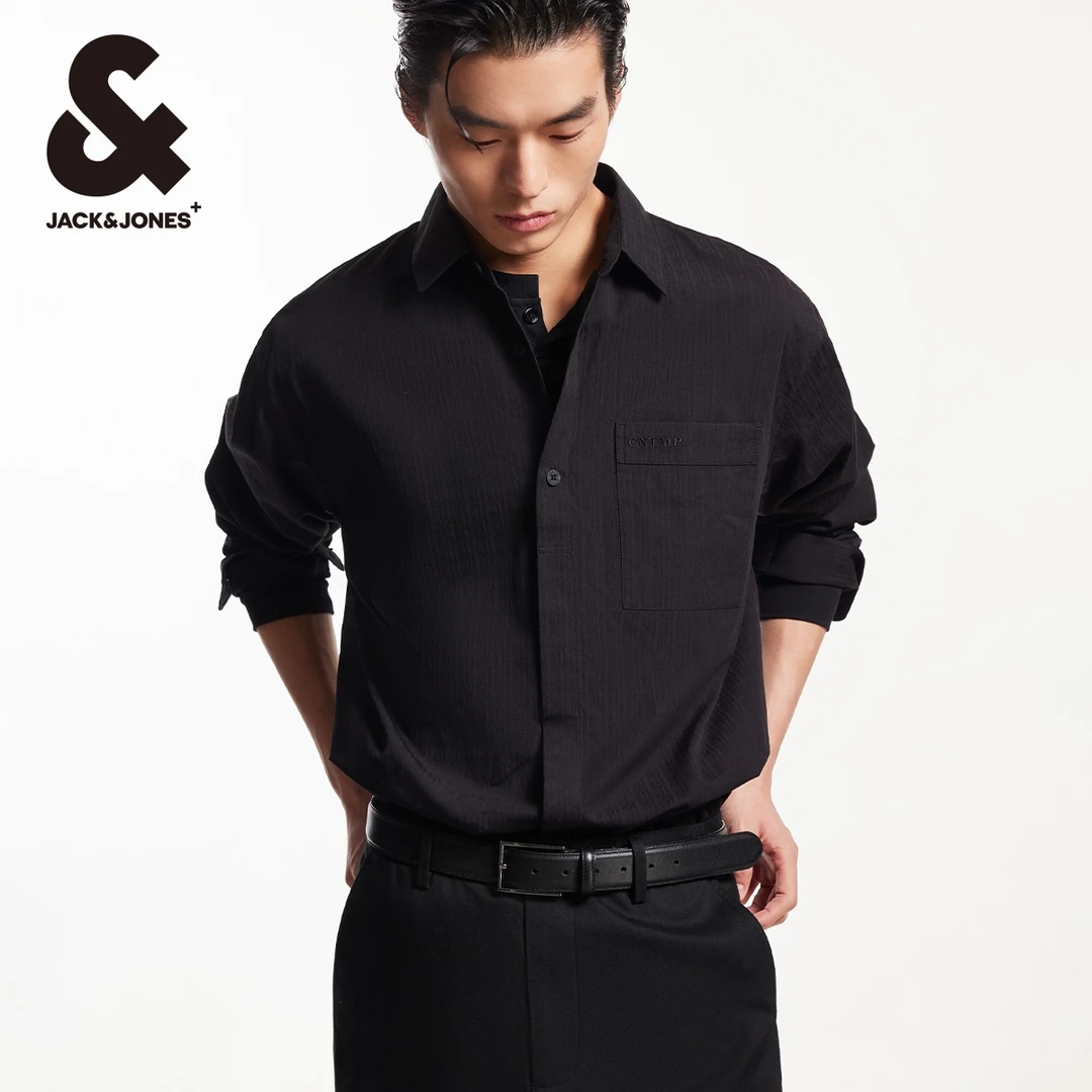 【商场同款】杰克琼斯秋季男士长袖衬衫潮流刺绣宽松舒适百搭男装