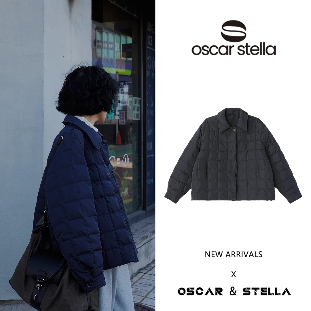 OSCAR&STELLA【呼吸】时尚短款保暖加厚鹅绒格纹休闲羽绒服41-25181