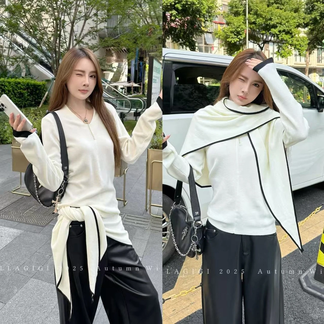 SG / 杨依姗 AW 极简row风 撞色三角披肩针织毛衣MY-20252082