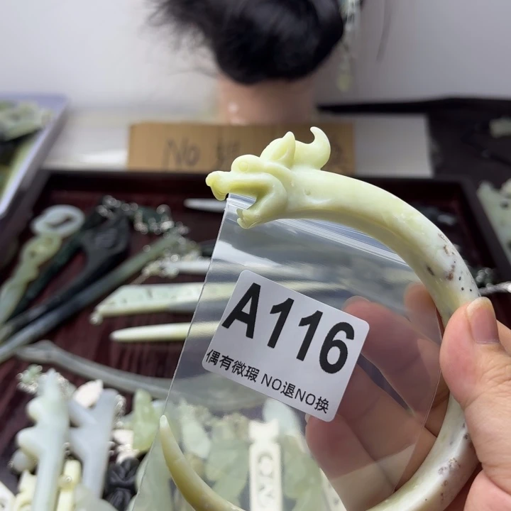 蛇纹石玉发饰合金小***啊