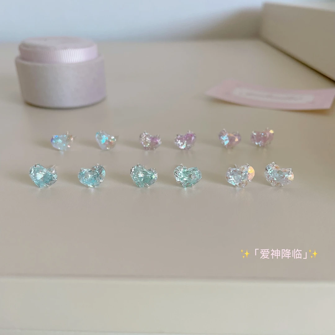 铜合金耳饰 D2005「爱神降临」超闪玫瑰切爱心耳钉少女巨漂亮耳饰