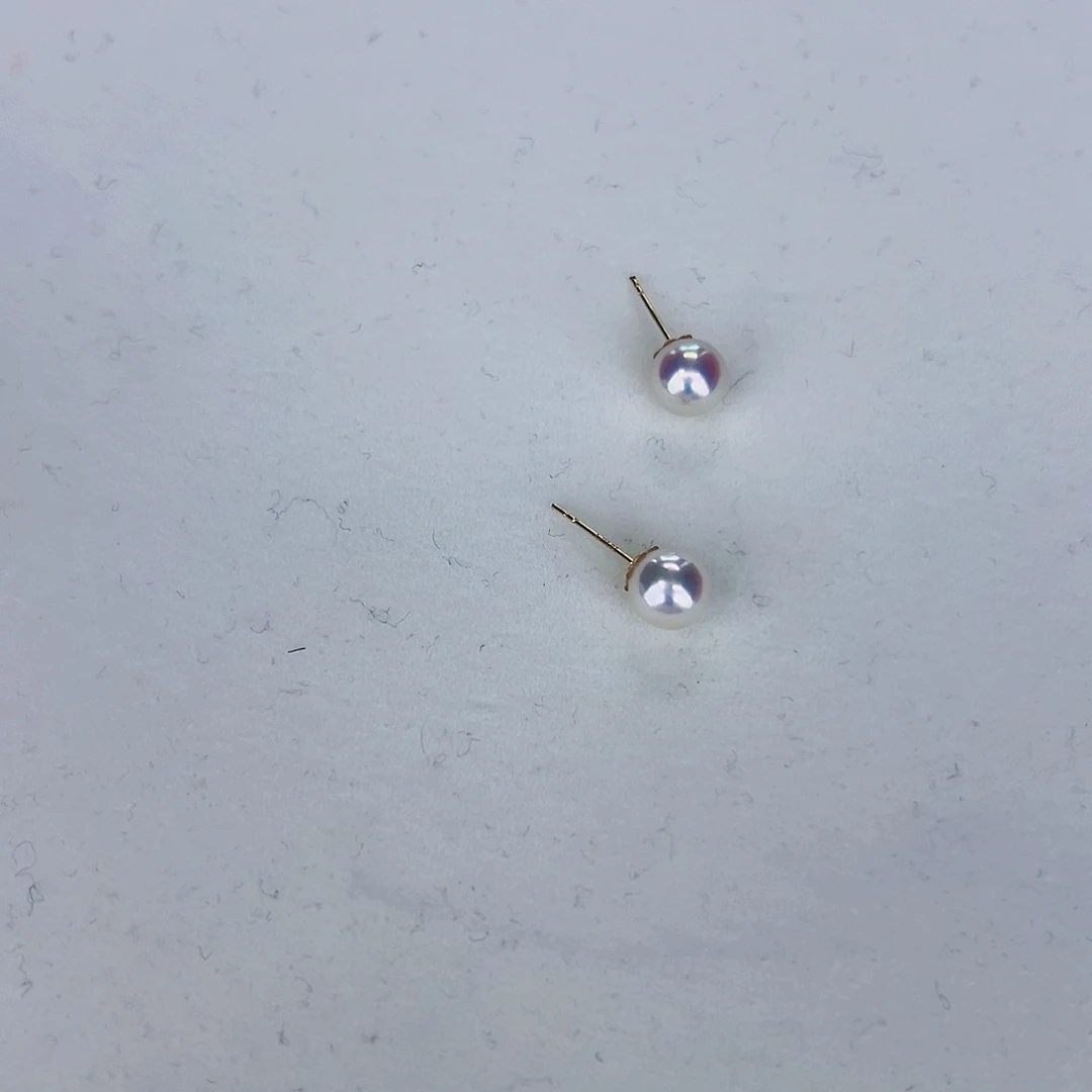 海水珍珠海水akoya天女耳钉7-7.5mm18K金镶嵌