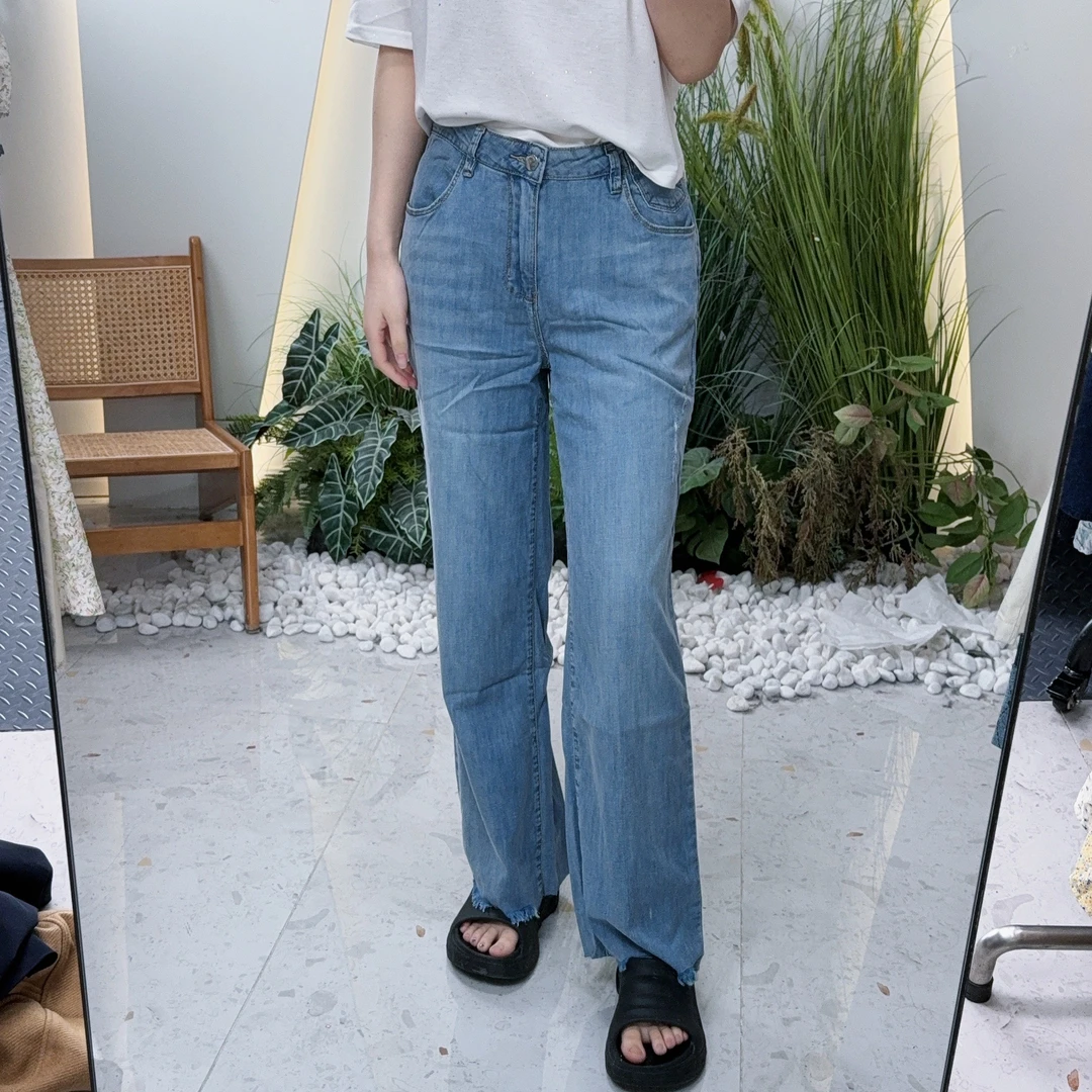 阔腿裤薄款水洗直筒裤显瘦牛仔裤裤子高腰女修身夏季LANN433D82