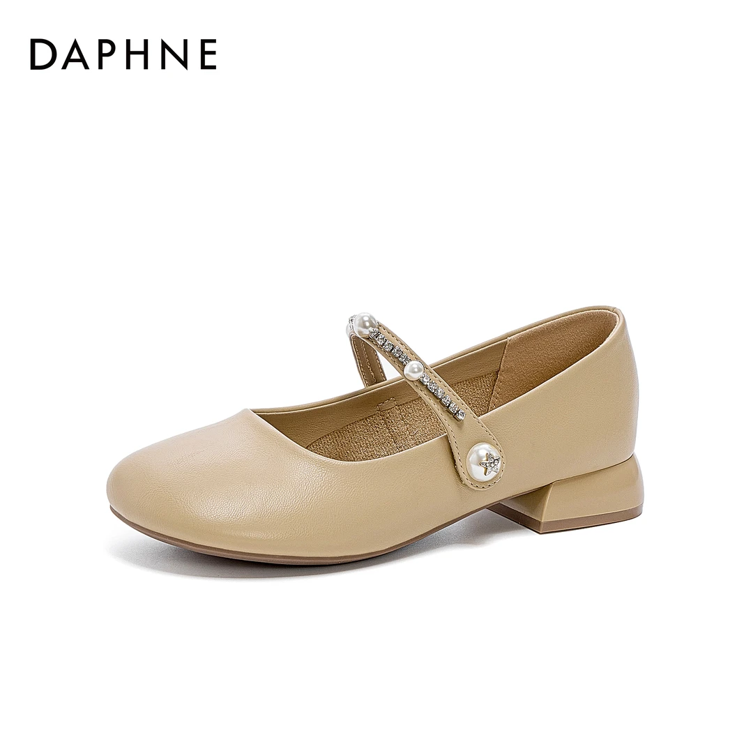 Daphne/达芙妮水钻珍珠浅口单鞋女春时尚低跟玛丽珍鞋圆头仙女鞋