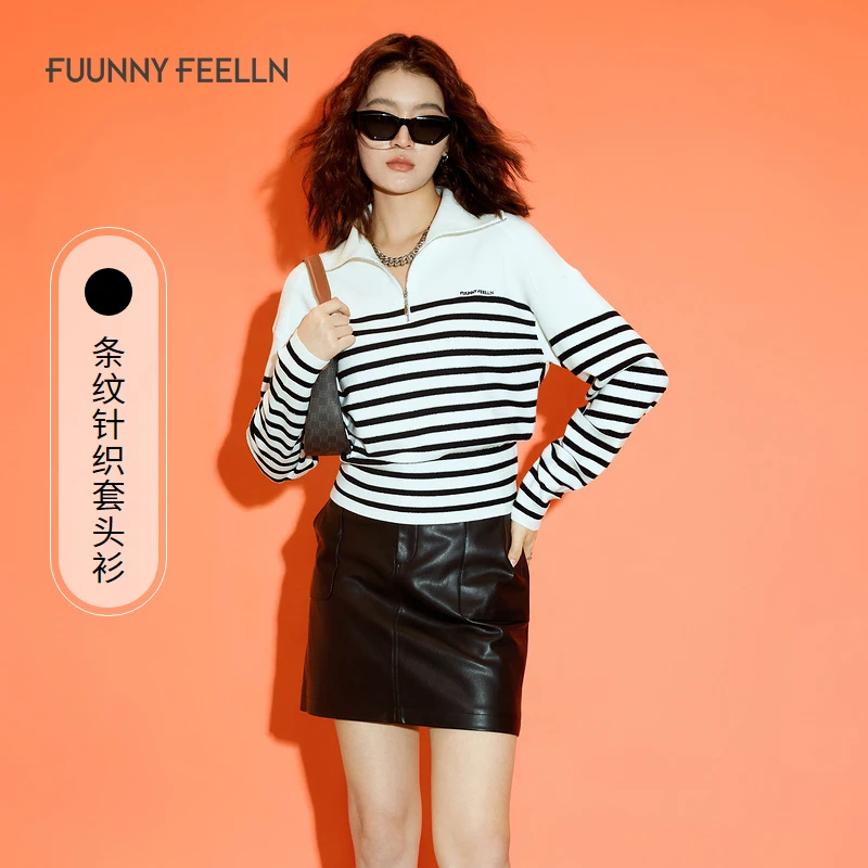 仿佛仿佛v领条纹针织衫女上衣设计感FZ00893
