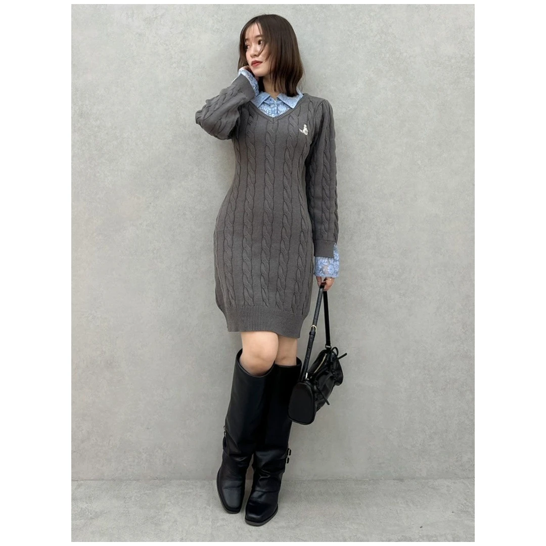 【MonTendre】秋季新款 D 衬衫式针织连衣裙高领老钱拼接翻领针织裙