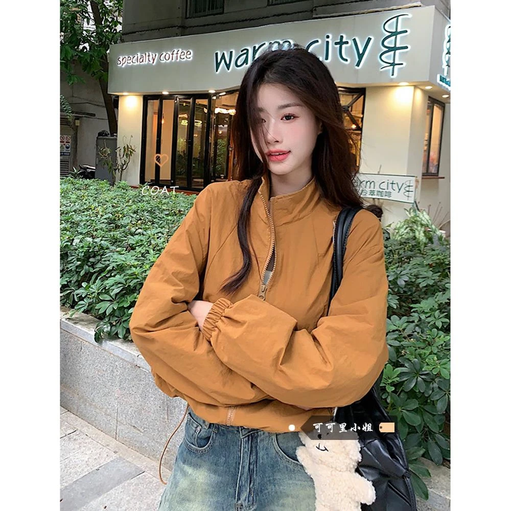 立领冲锋衣长袖外套女春季韩版2025新款宽松夹克上衣休闲开衫上衣