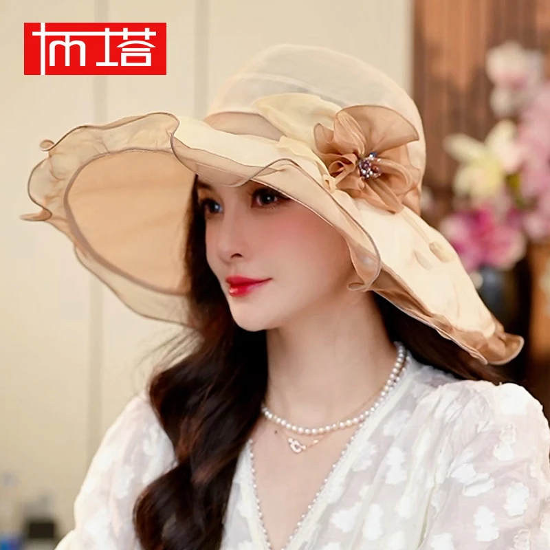 布塔真丝帽女夏天帽子遮阳帽防晒大沿帽太阳帽韩版沙滩帽0741