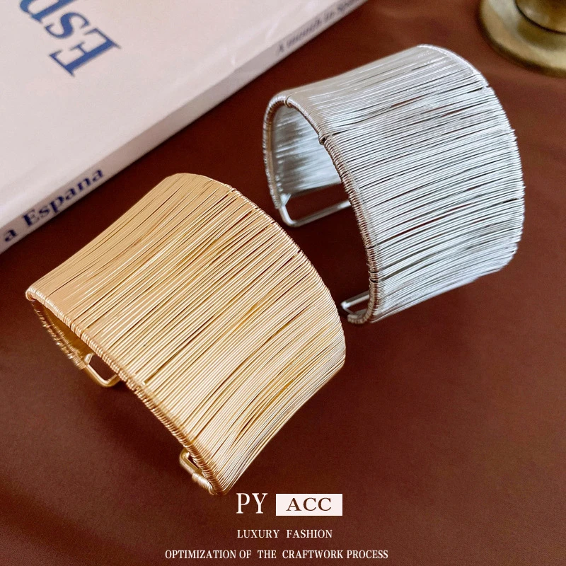 合金手镯 欧美金属缠绕条丝开口手镯时尚冷淡风气质手环小众手饰