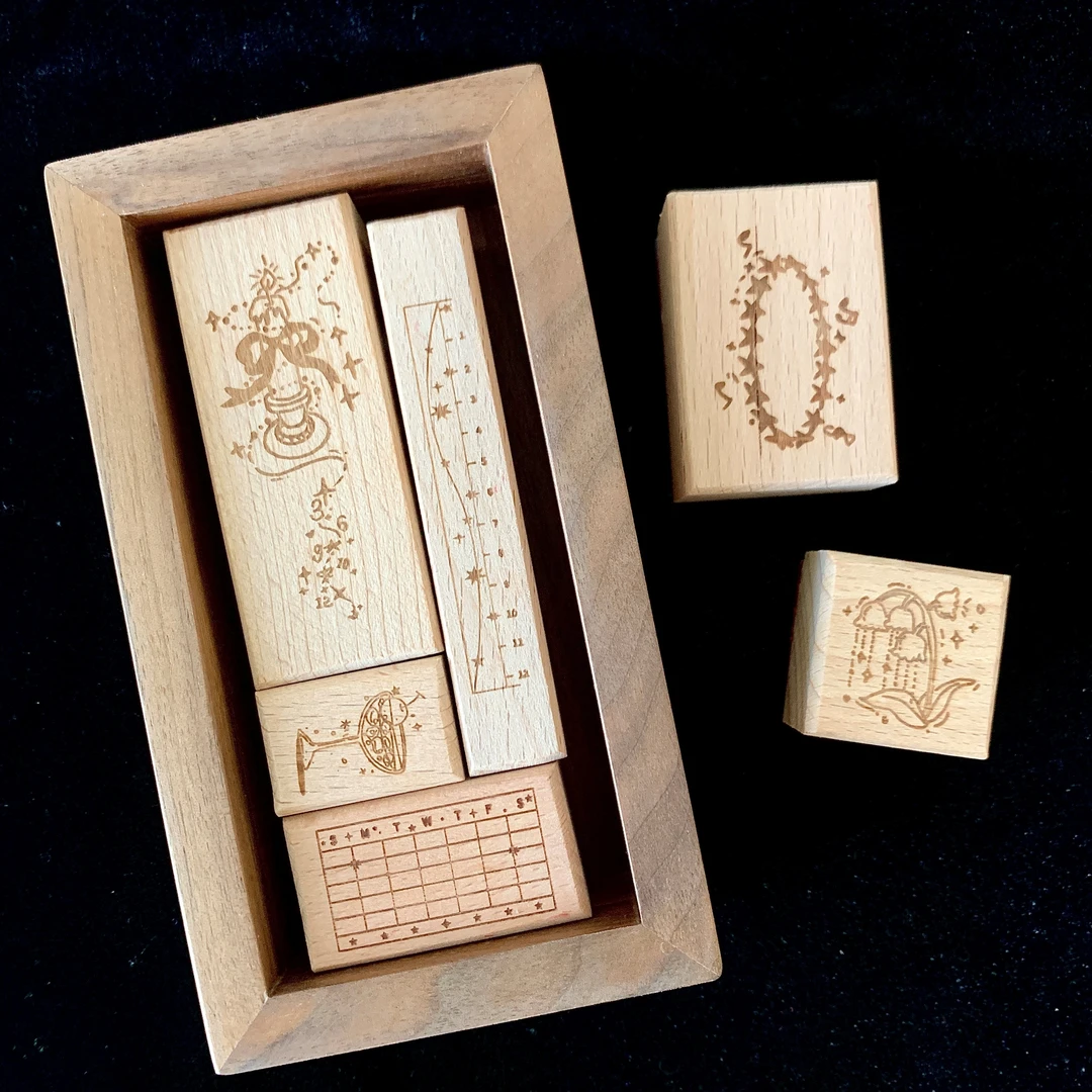 手帐印章木质图章打卡装饰功能复古记录装饰木质时间轴工具素材