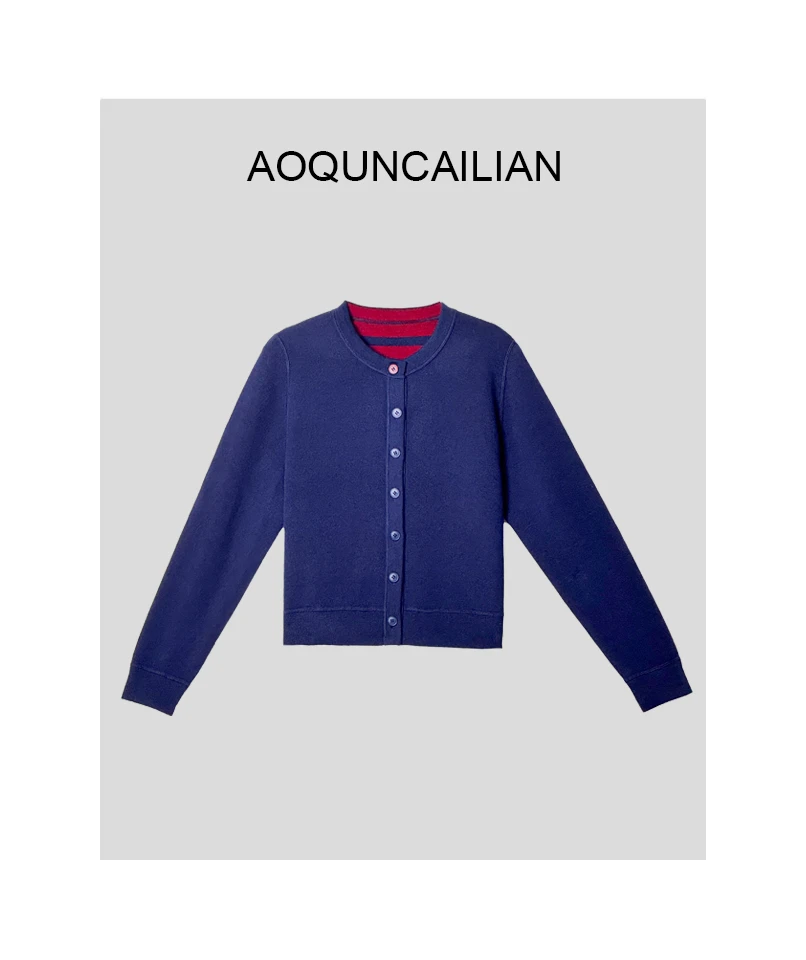 AoQunCaiLian【双面穿】休闲百搭时尚圆领针织排扣开衫-GG58386
