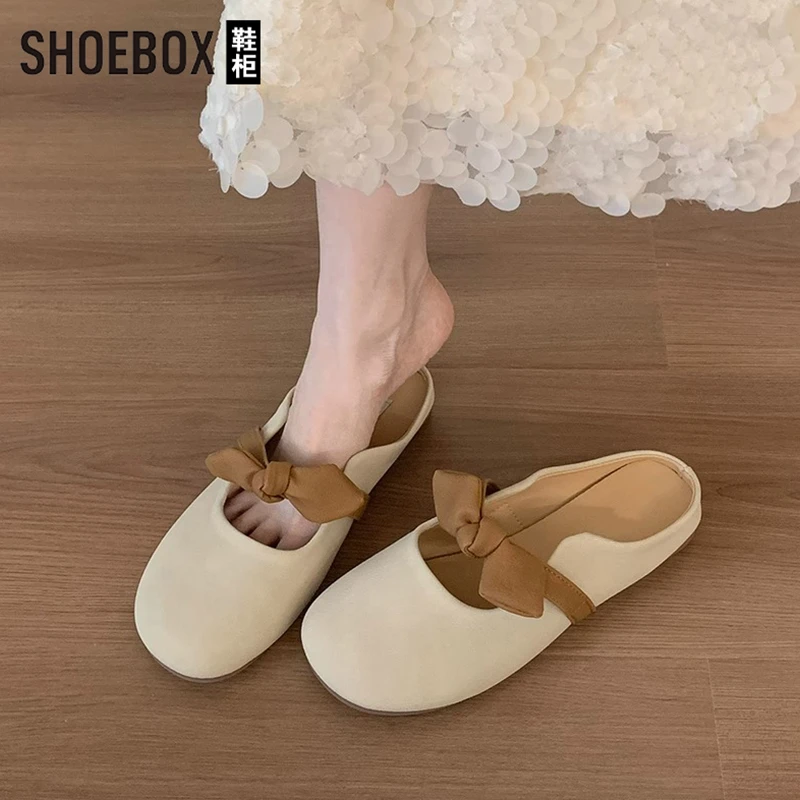 SHOEBOX鞋柜包头半拖鞋女鞋子外穿新款2025夏季懒人晚晚凉拖鞋