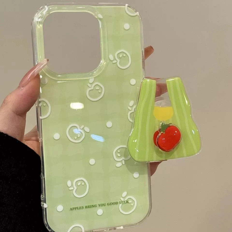 格纹绿底转转苹果适用苹果16大孔15手机壳iPhone14/13透明12/11女