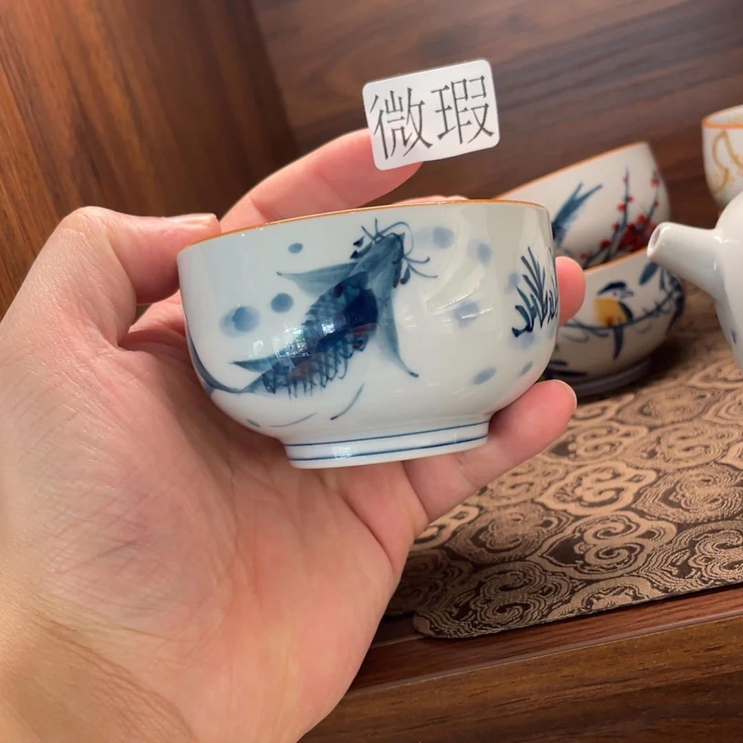 釉下手绘茶具微瑕