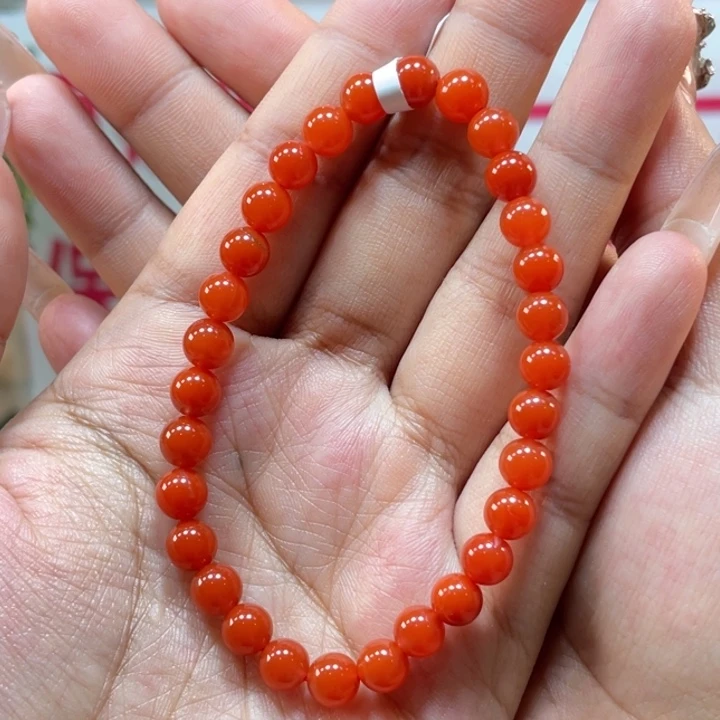 南红玛瑙原矿南红览坡辣椒红卡6手串未镶嵌