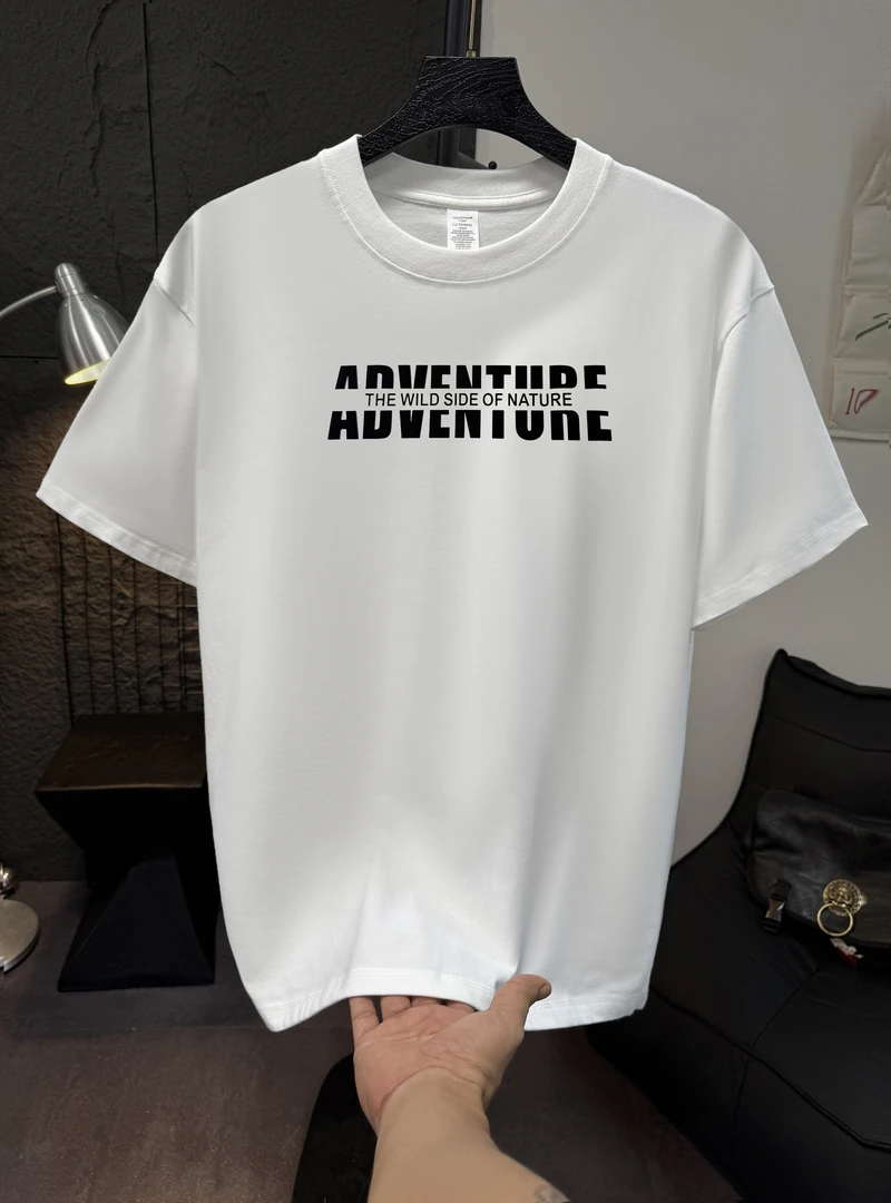 植绒印花重磅纯棉T恤男夏季宽松大码纯色全棉短袖休闲百搭打底潮