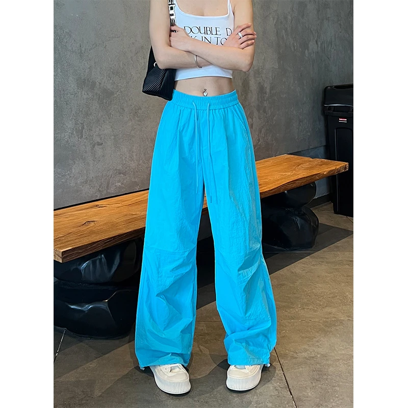 湖蓝色复古伞兵工装裤女夏季2025新款美式辣妹besober格子衬衫