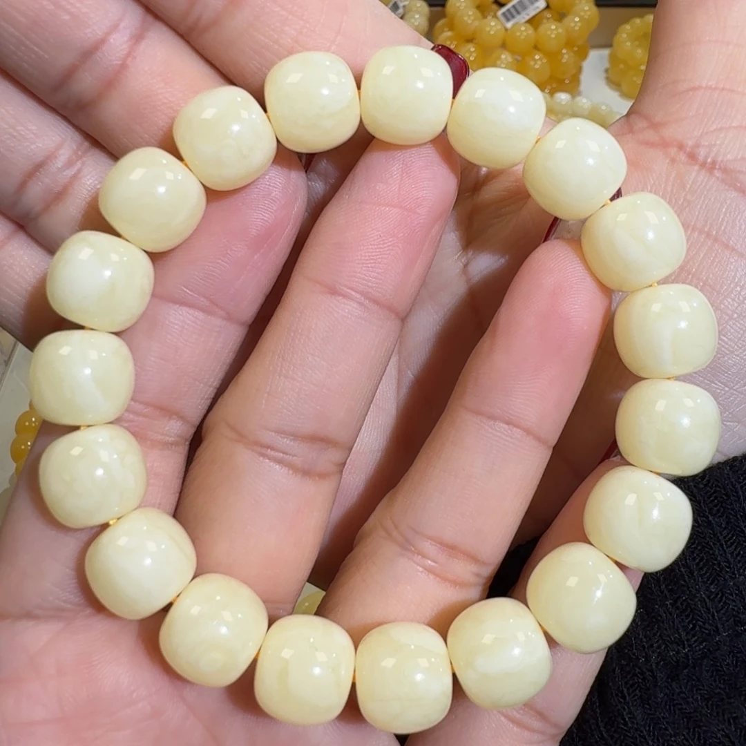 琥珀未镶嵌珠宝奇石12m焦皮同料老型白花蜡手串19.7