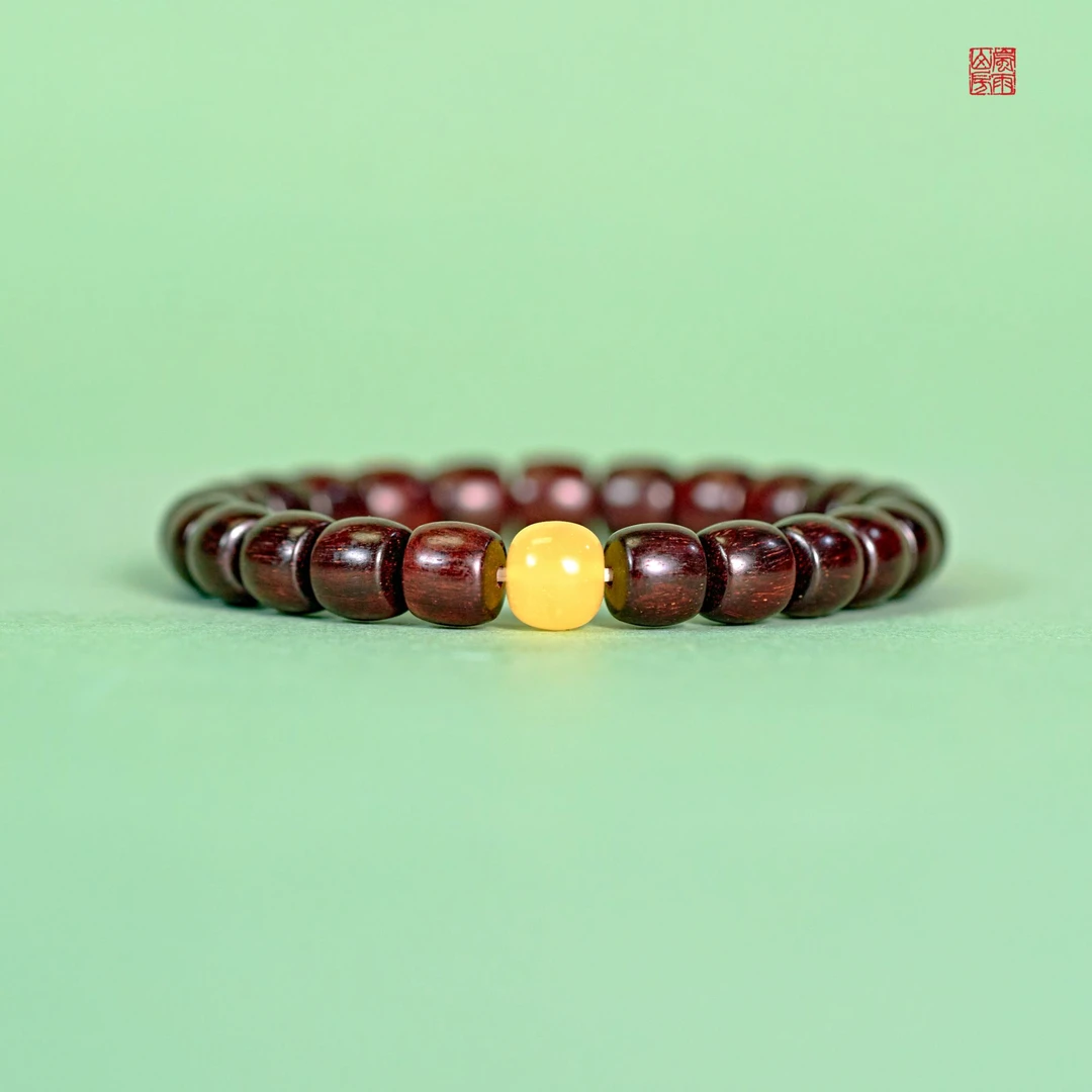 小叶紫檀黄色顶珠 经典款手串  8mm