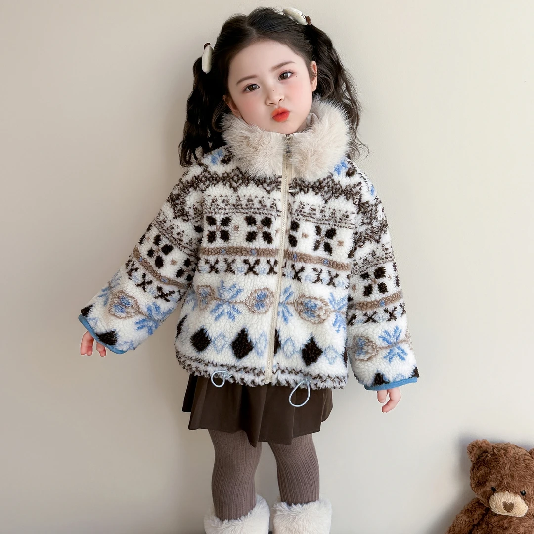 爆款女童费尔岛毛毛衣儿童冬装新款韩版洋气女宝宝冬季高领外套潮