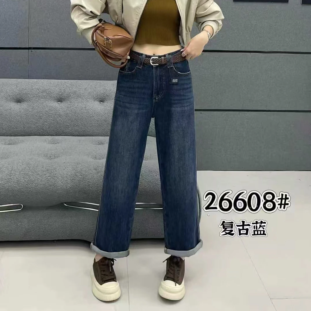 秋季新款高腰小个子男友裤小直筒牛仔裤女弹力显瘦百搭时尚垮裤