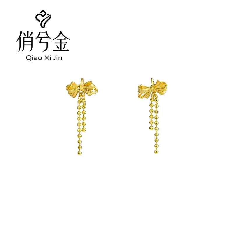 俏兮金 黄金百搭精致蝴蝶结耳钉