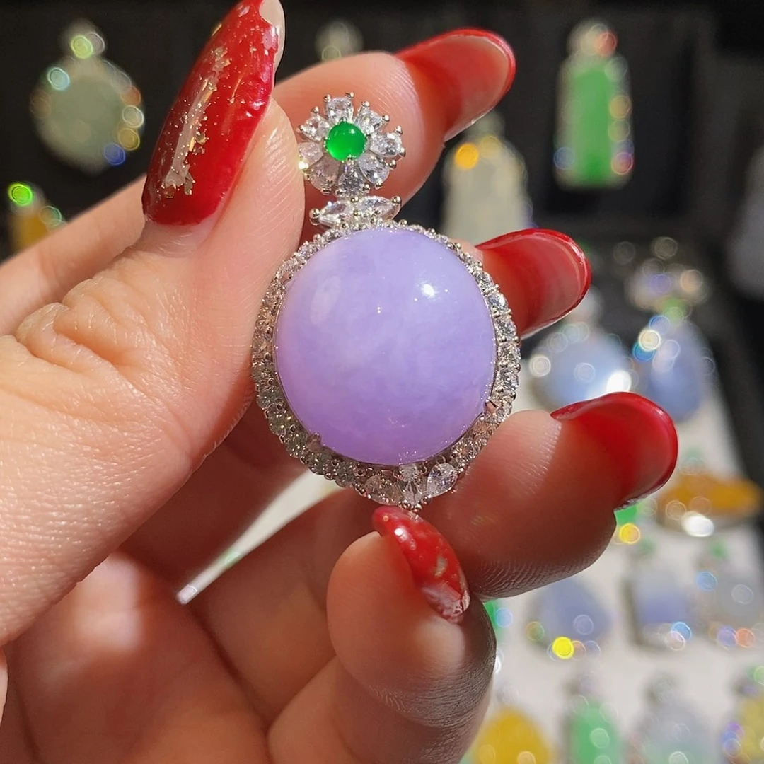 翡翠颈饰银S925镶嵌C**y天然翡翠