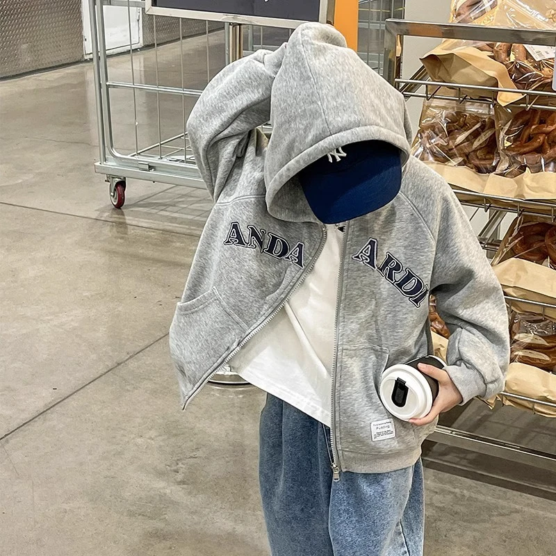 男童春秋卫衣连帽休闲外套儿童韩版时尚洋气拉链衫中大童舒适潮酷