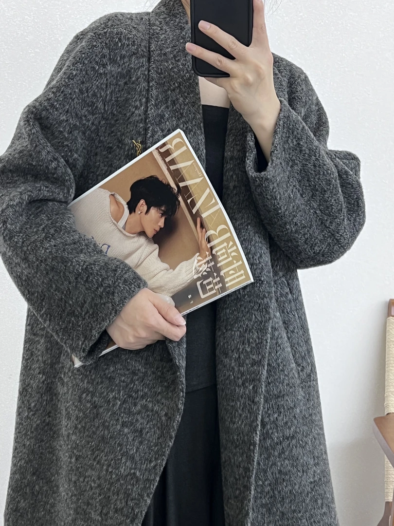 免烫慵懒风薄款立领长款毛呢外套双面呢韩版休闲呢子加厚