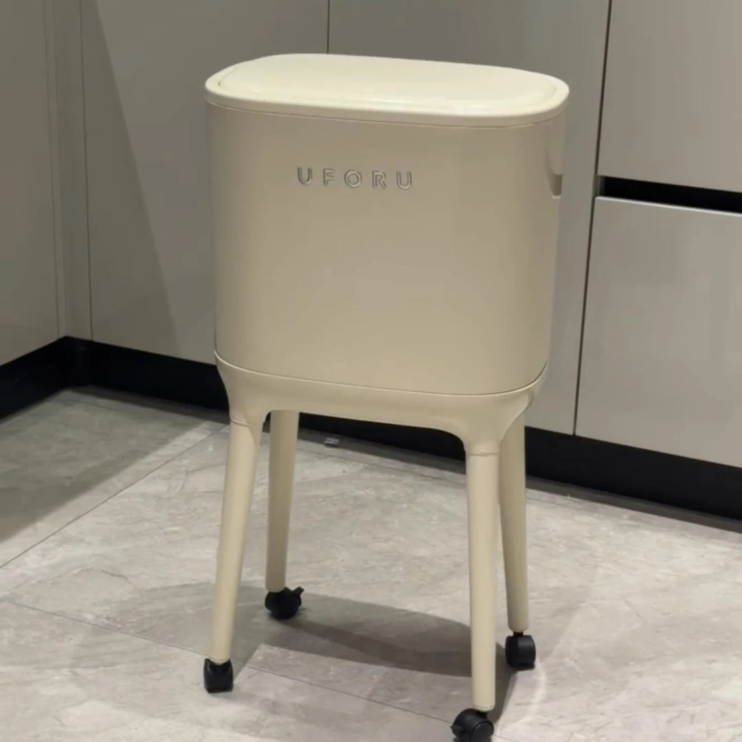 大长腿垃圾桶免弯腰高脚厨房垃圾篓家用高级感大容量可移动垃圾筒