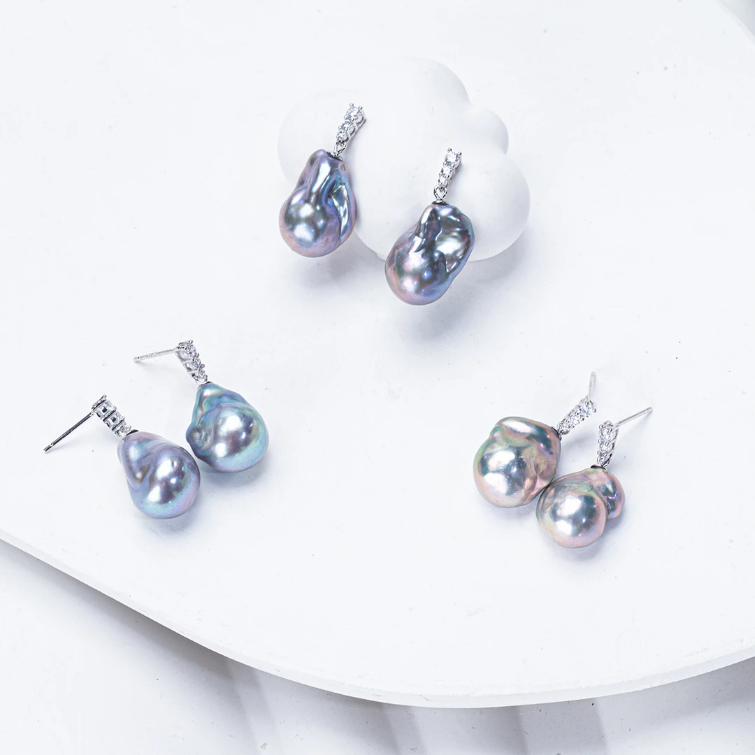 【蓝血贵族】天然淡水巴洛克真多麻色耳坠小巴耳钉（多样性发货发一）