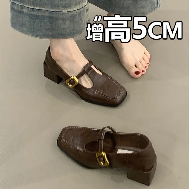 单鞋百搭复古浅口方头气质女2025新款玛丽珍皮鞋粗跟一字软底通勤