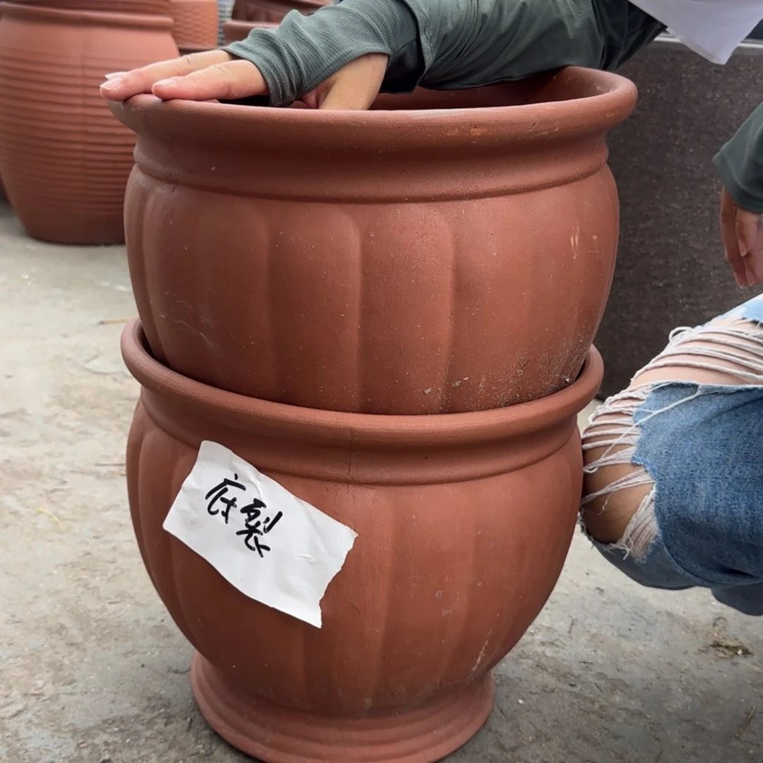 紫砂花盆口35高30宜兴紫砂瑕疵粗糙底部火裂