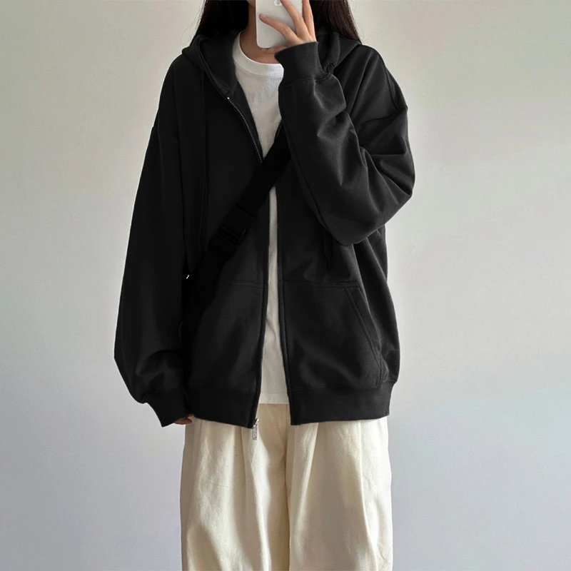 春秋季开衫卫衣女2025新款美式复古设计感拉链ins潮大码宽松外套