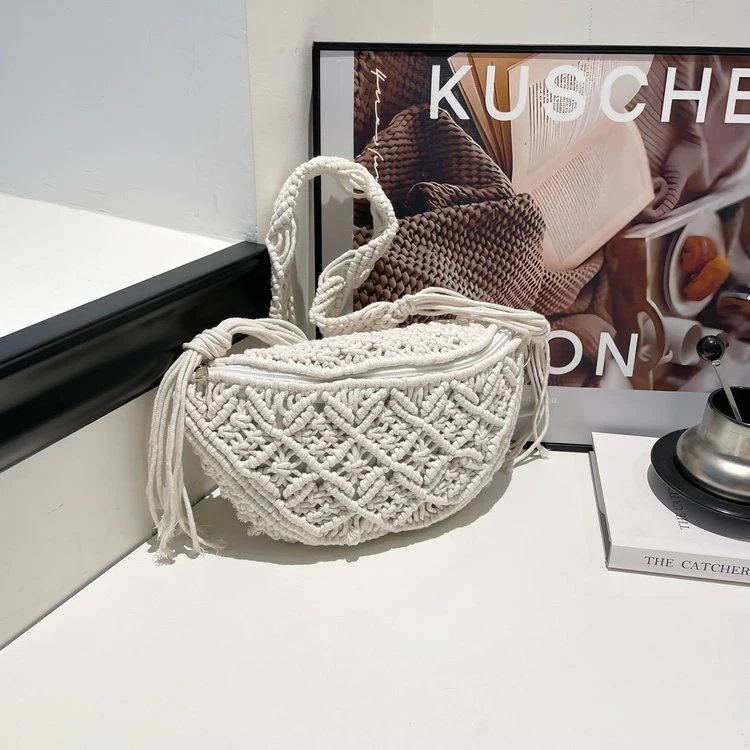 镂空韩版森系棉绳流苏编织包包2025夏单肩斜跨编包休闲女包