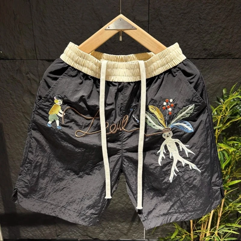 维多利亚夏季新款刺绣冰丝速干短裤男士潮牌休闲宽松运动五分裤子