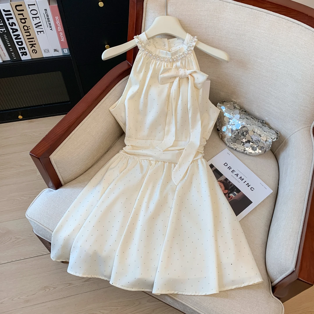 2025新款高端精致连衣裙礼裙气质名媛千金珍珠镶钻蝴蝶结洋气时尚