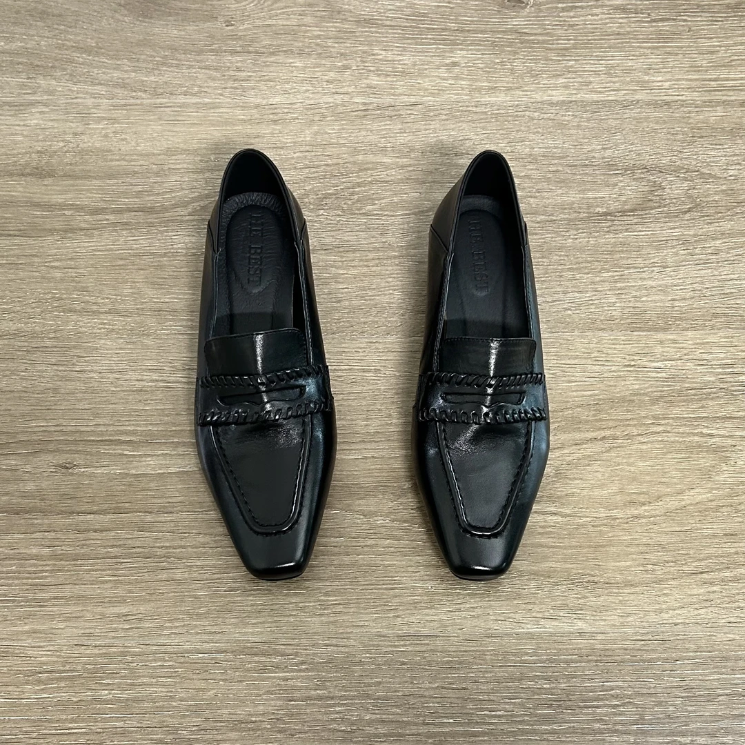 Dannyfrey法式复古深口老钱风头层牛皮女英伦一脚蹬乐福鞋2.5CM