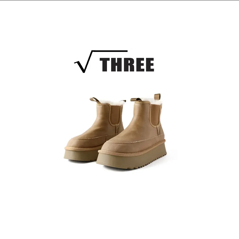 【罗家源头】5CM厚底真皮英伦风百搭圆头雪地靴马丁靴切尔西靴