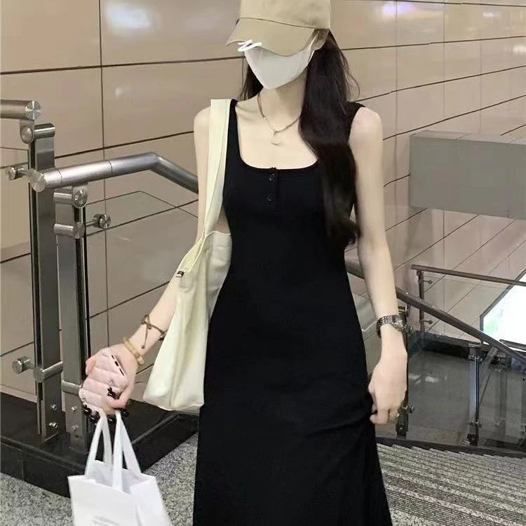 夏季薄款针织吊带连衣裙背心裙女修身显瘦长裙