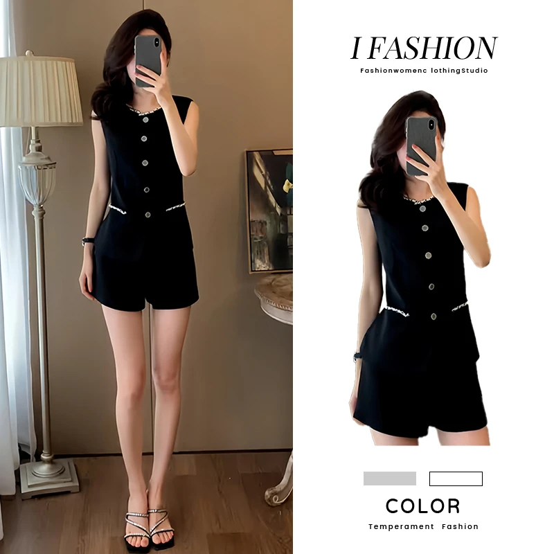 时尚高级感套装女2026年夏季新款洋气百搭显瘦无袖上衣短裤两件套