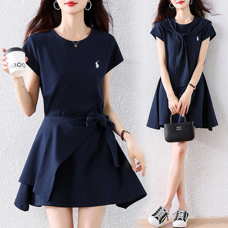 2025夏季假两件A字短袖气质连衣裙刺绣洋气休闲女装连衣裙+披肩