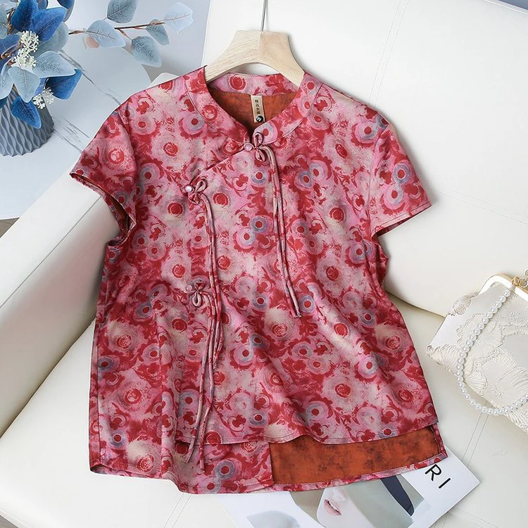 中年女装减龄时尚新中式国风立领斜开襟三盘扣长流苏气质提花上衣