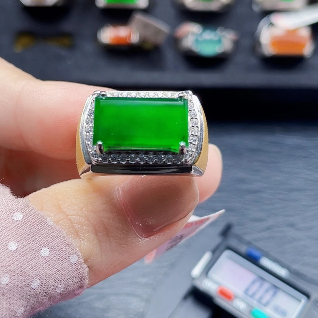 翡翠戒指银S925镶嵌天然a货翡翠没运费险2633