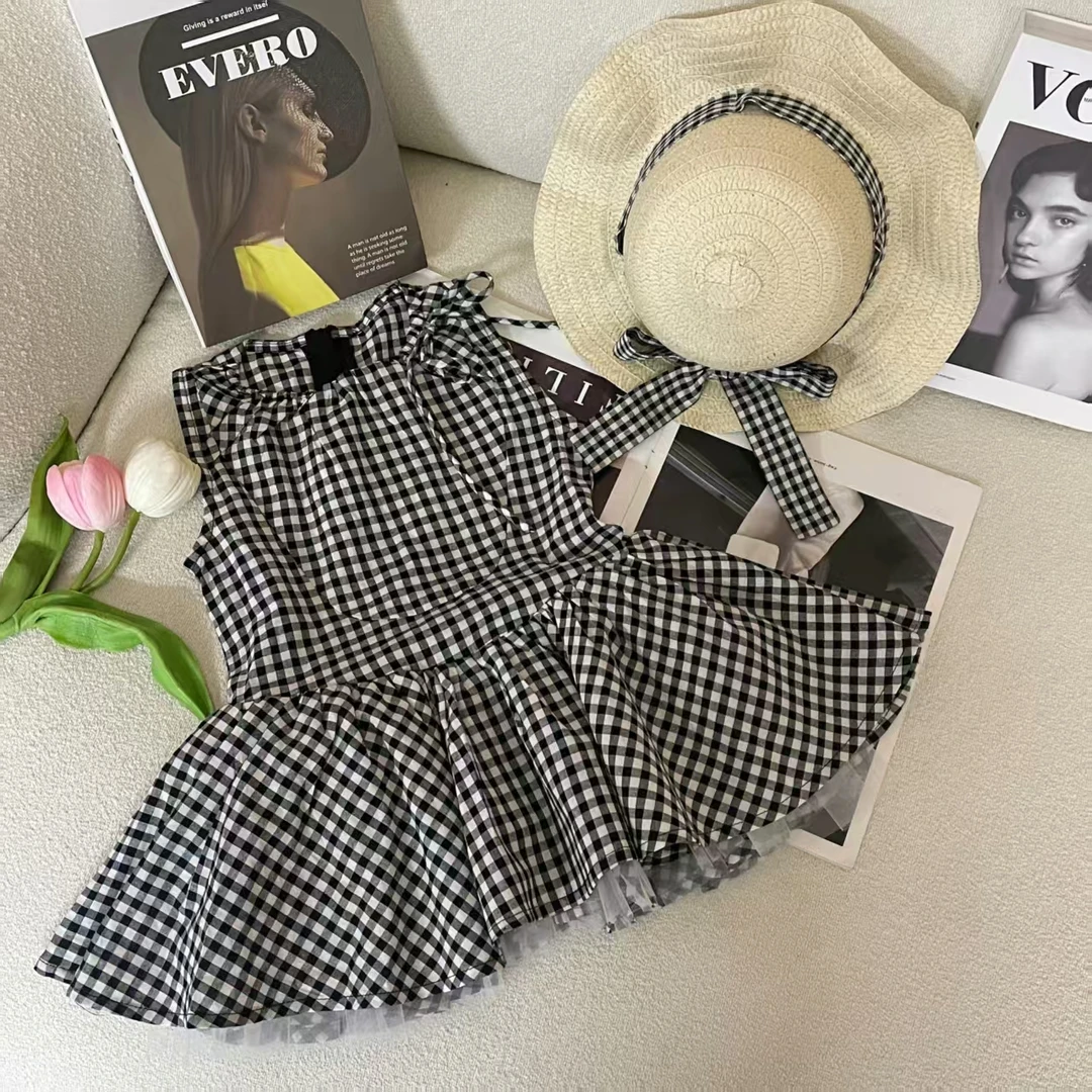 女童连衣裙夏季2025新款洋气儿童女孩背心格子裙子女孩夏款公主裙