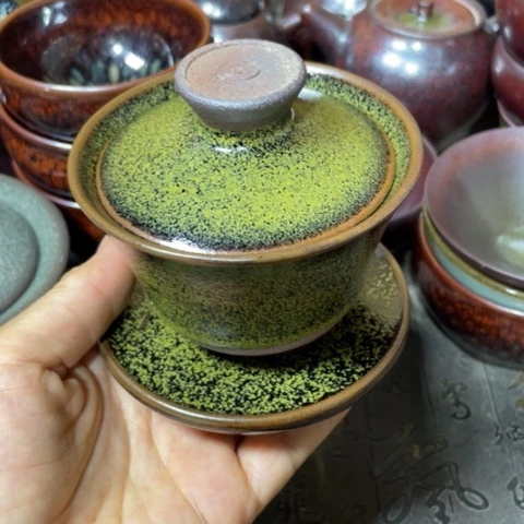 三***边茶盏建阳建盏全品盖碗