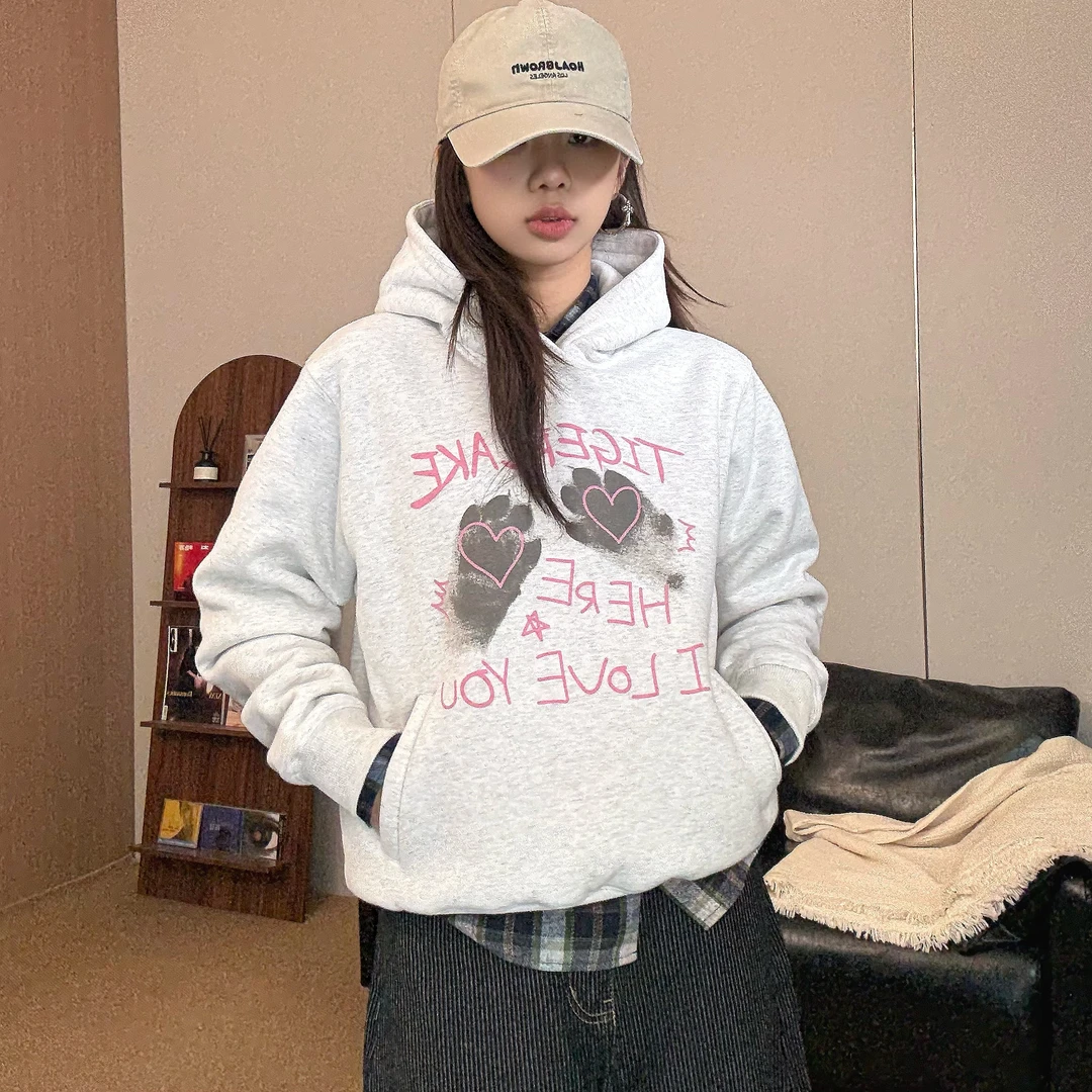 【猫爪卫衣】虎皮卷秋冬2025新款宽松休闲百搭卫衣加绒女