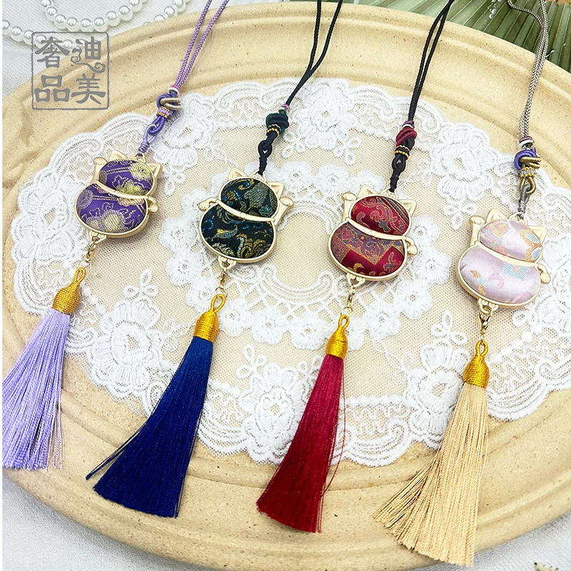 七七-香云纱宋锦福猫包挂吊饰